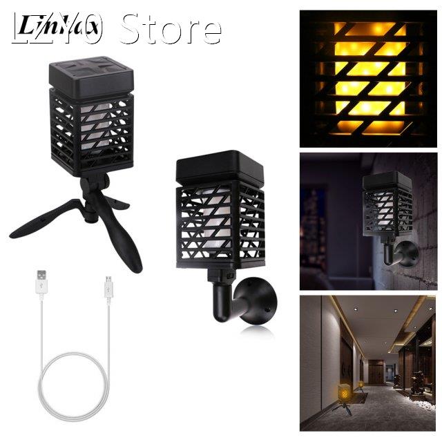 USB Solar Powered Flame Flickering Lawn Lamp Solar Wall Ligh