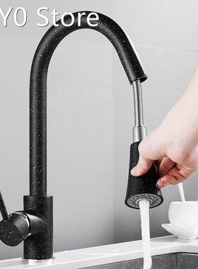 360Degree Rotation Kitchen Faucet Black Single Handle Pull D