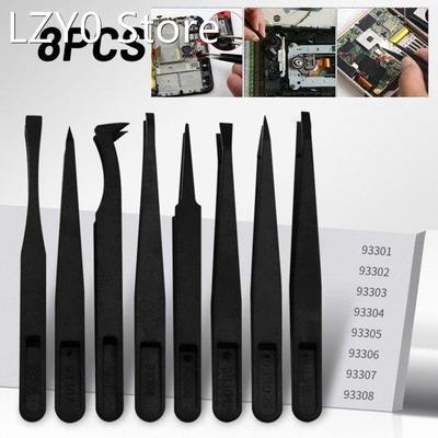8X Anti-Static Carbon Electronic Tweezers Kit ESD Plastic Fo