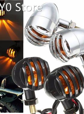 1 Pair 12V 5W Chrome/Black Plastic Amber Motorcycle Grill Bu