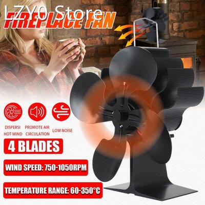 Newest 4-blade Fireplace Fan Quiet Safe Heat Powered Stove F