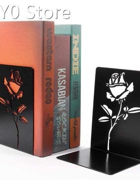 1 Pair Rose Flower Metal Bookends Hollow-out Book Stands Lig