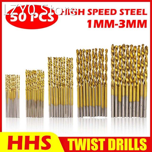 50Pcs Titanium Coated Drill Bits HSS High Speed Steel Drill