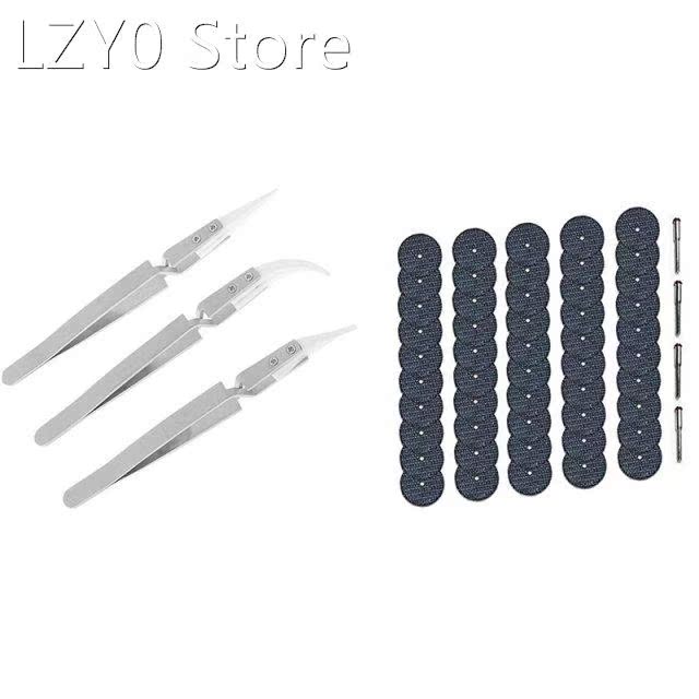 3 Pcs Antistatic Ceramic Tweezers Inverted Tweezers & 50