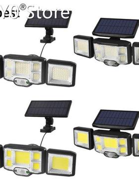 ABS SMD COB LED Outdoor Solar Lights 3 Heads Wall Lamp Motio