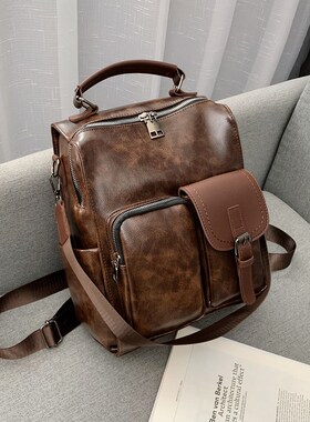Retro harbor style pu backpack female Korean version 2020 f