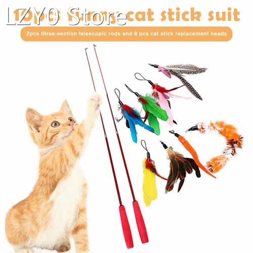 10pcs Retractable Cat Wand Toy Set Colorful Cat Teaser with