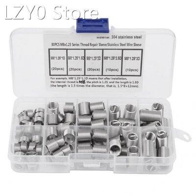 80Pcs M8*1.25 Stainless Steel Thread Repair Inserts Coiled W