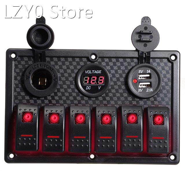 12V/24V Waterproof 6 Gang Switch Control Panel Red LED Rocke