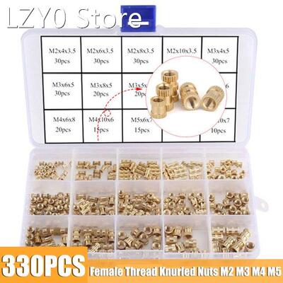 330Pcs/set M2 M3 M4 M5 Female Thread Knurled Nuts Brass Thre