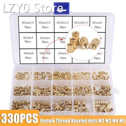 330Pcs/set M2 M3 M4 M5 Female Thread Knurled Nuts Brass Thre