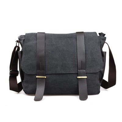 Men's Canvas Messenger Bag Shoulder Pu Leather Crossbody Le