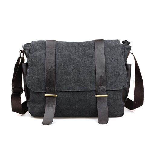 Men's Canvas Messenger Bag Shoulder Pu Leather Crossbody Le