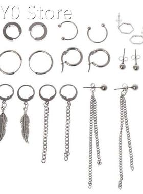 9 Pairs/Set Chain Earrings Stainless Steel Pendant Dangle De