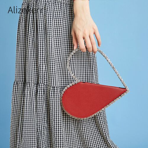 Diamond Red Heart Evening Clutch Bags Women Designer Chic R