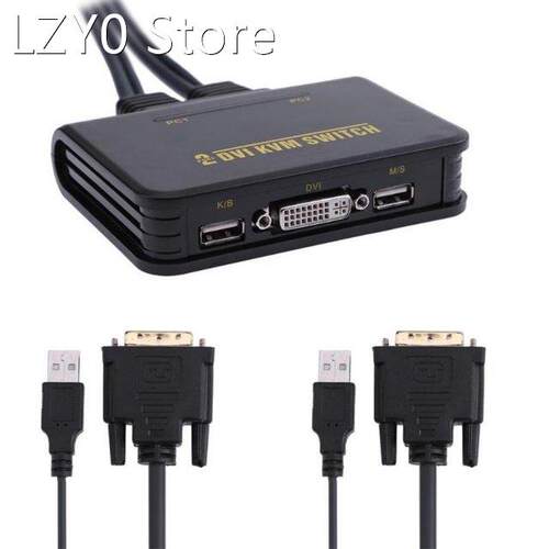 2 Port USB2.0 DVI KVM Switcher Switch Box 2 in 1 Audio Video