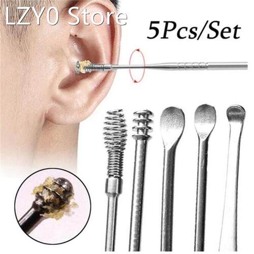 5 Pcs/Set Unisex Stainless Steel Spiral Ear Pick Spoon Ear W