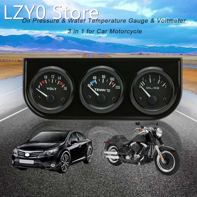 52mm Electronic Triple Gauge Kit Oil Pressure Water Temperat