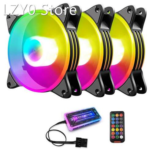 COOLMOON 3PCS Cooler 12cm RGB Computer Cooling Fan Silent Ga