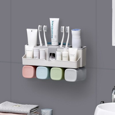 Punch free Plastic Toothbrush Holder Shelf Automatic Squeez