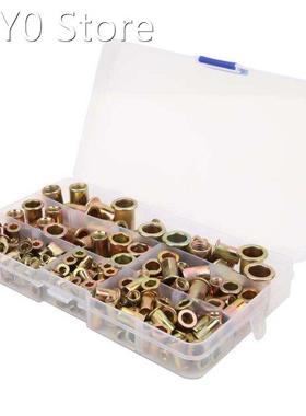 175Pcs Zinc Plated Rivet Nut Kit Flat Head Threaded Nuts Riv
