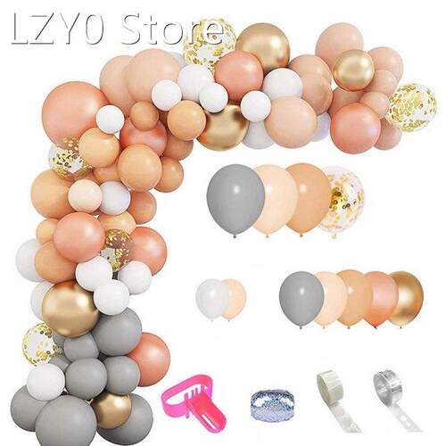 129PCS Balloon Arch Garland Retro Latex Balloon Set Peach Bl