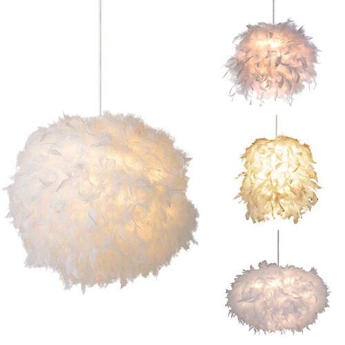 Modern Fluffy Pendant Light Lamp White Feather Shade Droplig