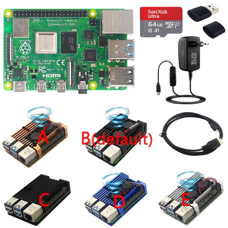 Original Raspberry Pi 4 Model B Kit + Aluminum Case + Heat