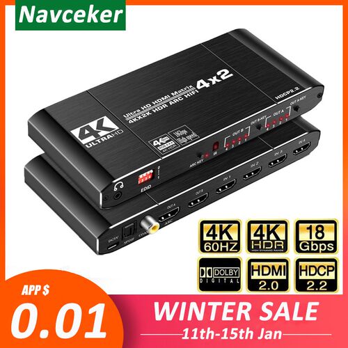 2020 Best HDMI Matrix 4x2 4K 60Hz HDR HDMI ARC Switch Split