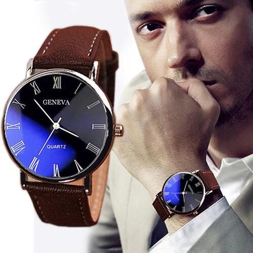 2020 Fashion Men's Watch Men Roman Numerals Blu Ray Faux Le