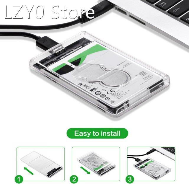 Plastic Transparent HDD SSD Case 2.5 inch SATA 3 to USB Hard