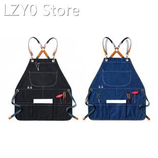 Denim Canvas Apron Cross Back Adjustable Chef Apron Multi-po
