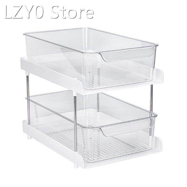 New 2 Tier Clear Drawer Bins Storage Holder with Handle Remo