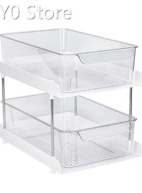 New 2 Tier Clear Drawer Bins Storage Holder with Handle Remo