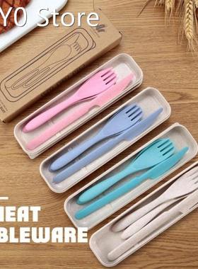 3Pcs/set Travel Cutlery Portable Cutlery Box Japan Style Whe