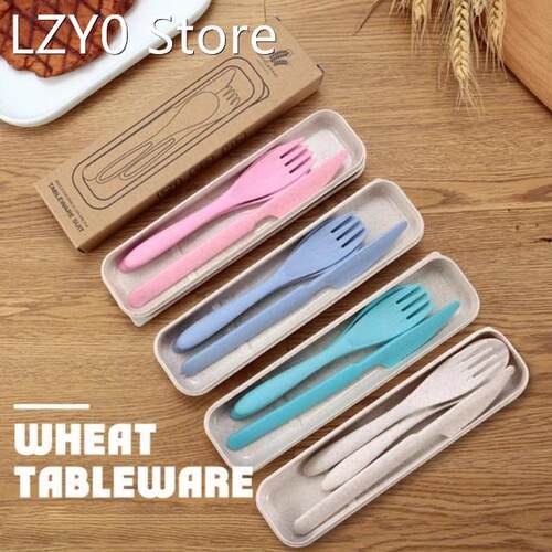 3Pcs/set Travel Cutlery Portable Cutlery Box Japan Style Whe