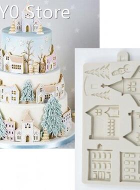 2022 New 3D Christmas House Silicone Mold Fondant Cake Decor