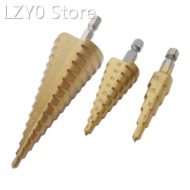 3Pcs Step Drill Bit Set 4-12mm 4-20mm 4-32mm HSS Straight Gr