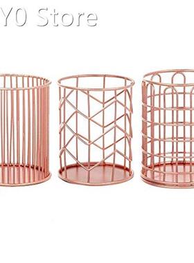 3Pcs Stationery Storage Box Round Hollow Iron Pen Holder Cre