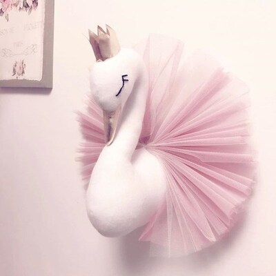 Baby Girl Room Decor Plush Animal Head Swan Wall Home Decor