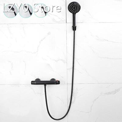Bathroom Rain Shower Head Black Thermostatic Shower Set Hot