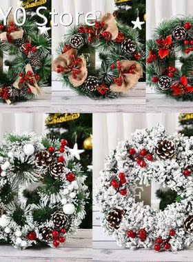 2022 New Christmas Wreath Artificial Pinecone Red Berries Ga