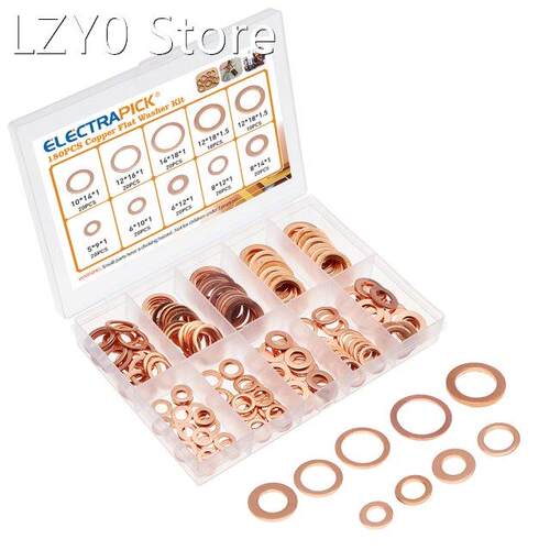 180pcs Flat Copper Washers Sealing Rings Flat Assortment Bra