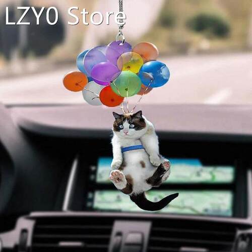 Cat Car Hanging Ornament With Colorful Balloon Ornament Home
