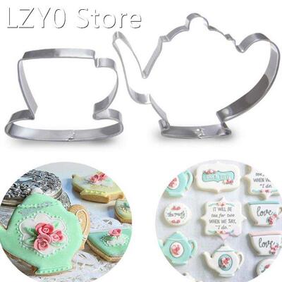 2Pcs Teapot Tea Cup Set Cookie Cutter Stainless Steel Fondan