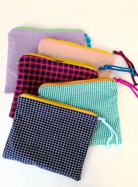 For Women Toiletry Wash Bag Japanese Style 4Colors Plaid Pa
