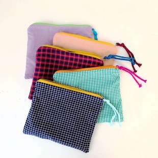 For Women Toiletry Wash Bag Japanese Style 4Colors Plaid Pa
