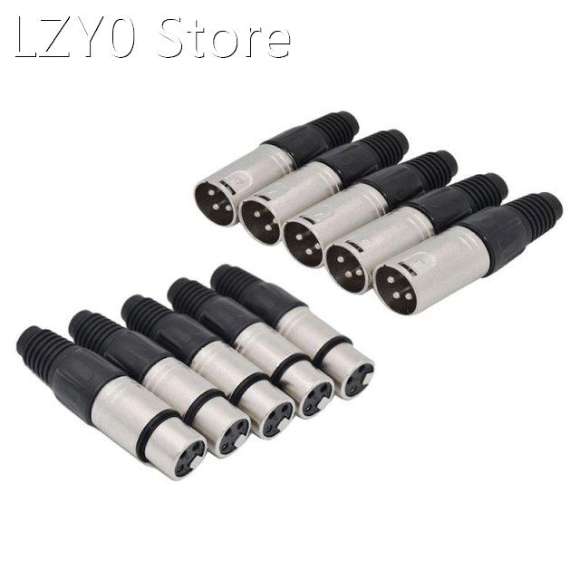 10Pcs 3 Pin XLR Solder Type Connector 5 Male + 5 Female Plug