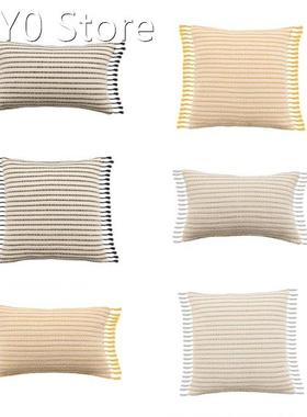 Nordic Boho Throw Pillow Case Striped Woven Knit Fringe Tass