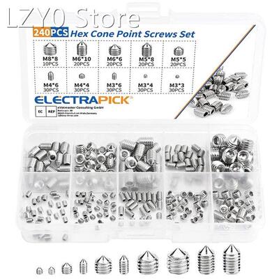 240pcs Stainless Steel Slotted Head Cone Point Grub Set Scre